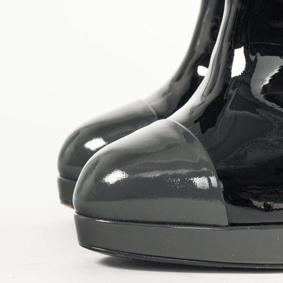 Chanel Black Patent Leather Cap-Toe Platform Booties - Picture 7 of 11
